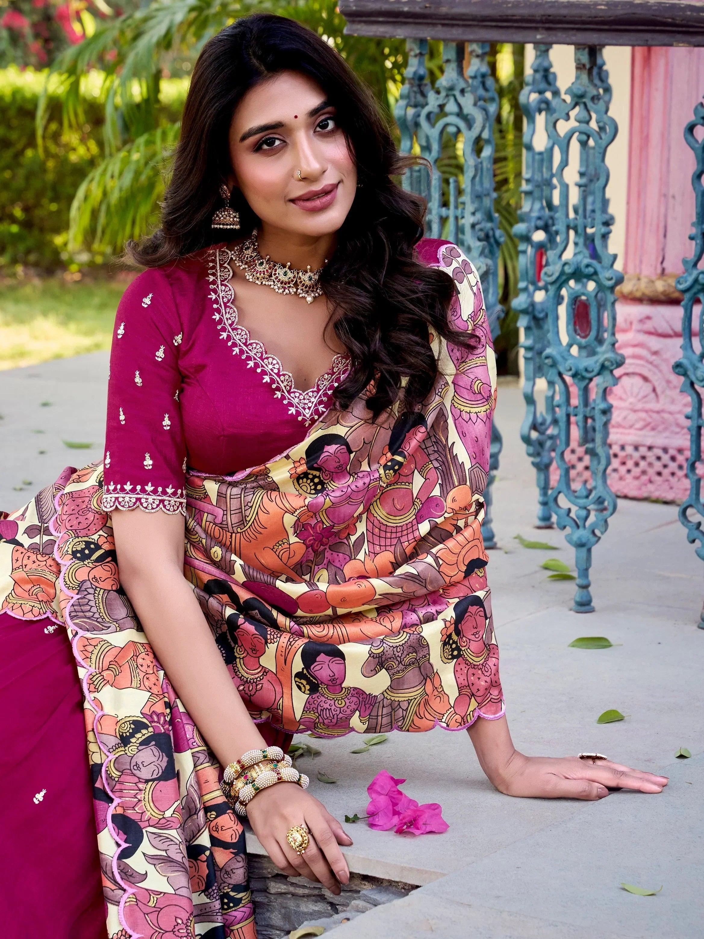 Pink Gorgeous Thread Work Vichitra Silk Festive Wear Lehenga Choli