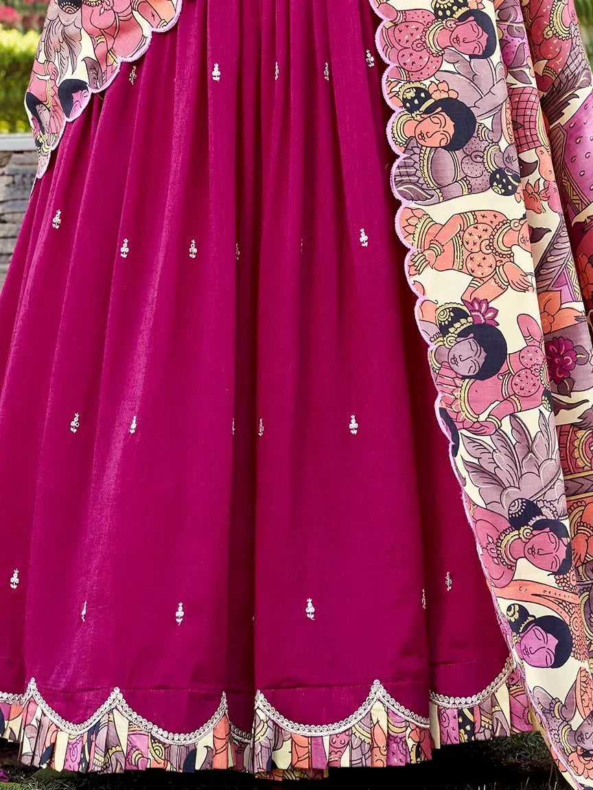 Pink Gorgeous Thread Work Vichitra Silk Festive Wear Lehenga Choli