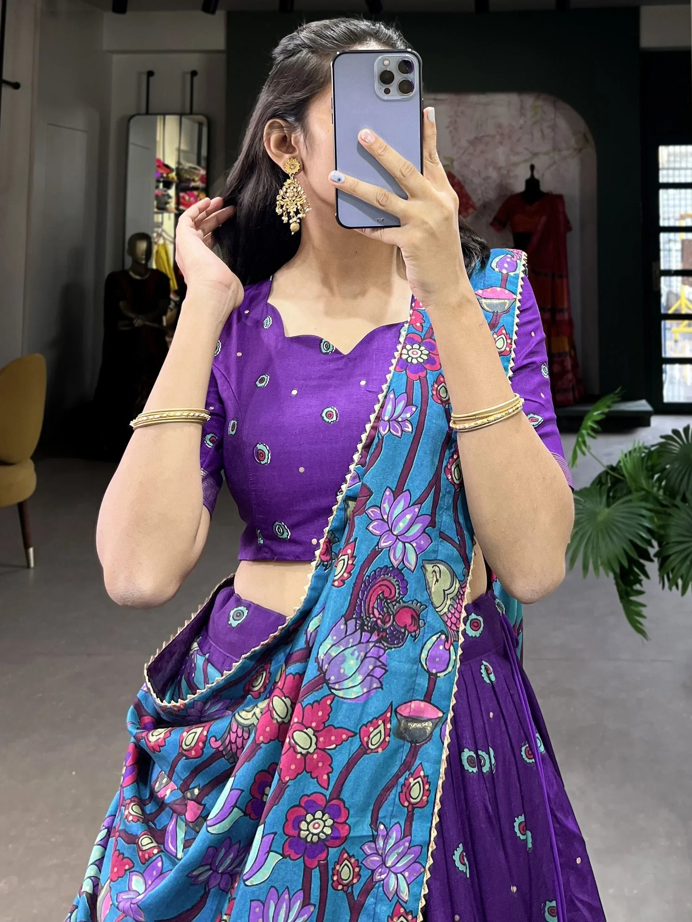 Purple Fetching Kalamkari Print Tussar Silk Festival Wear Lehenga Choli