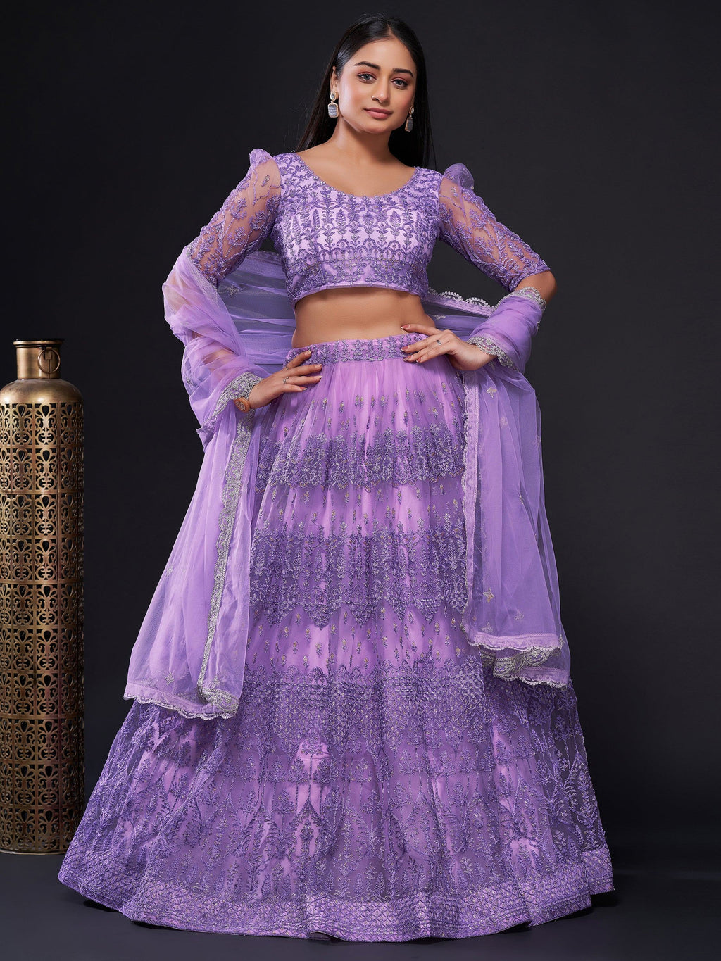 Gorgeous Purple Sequins Net Designer Lehenga Choli With Dupatta