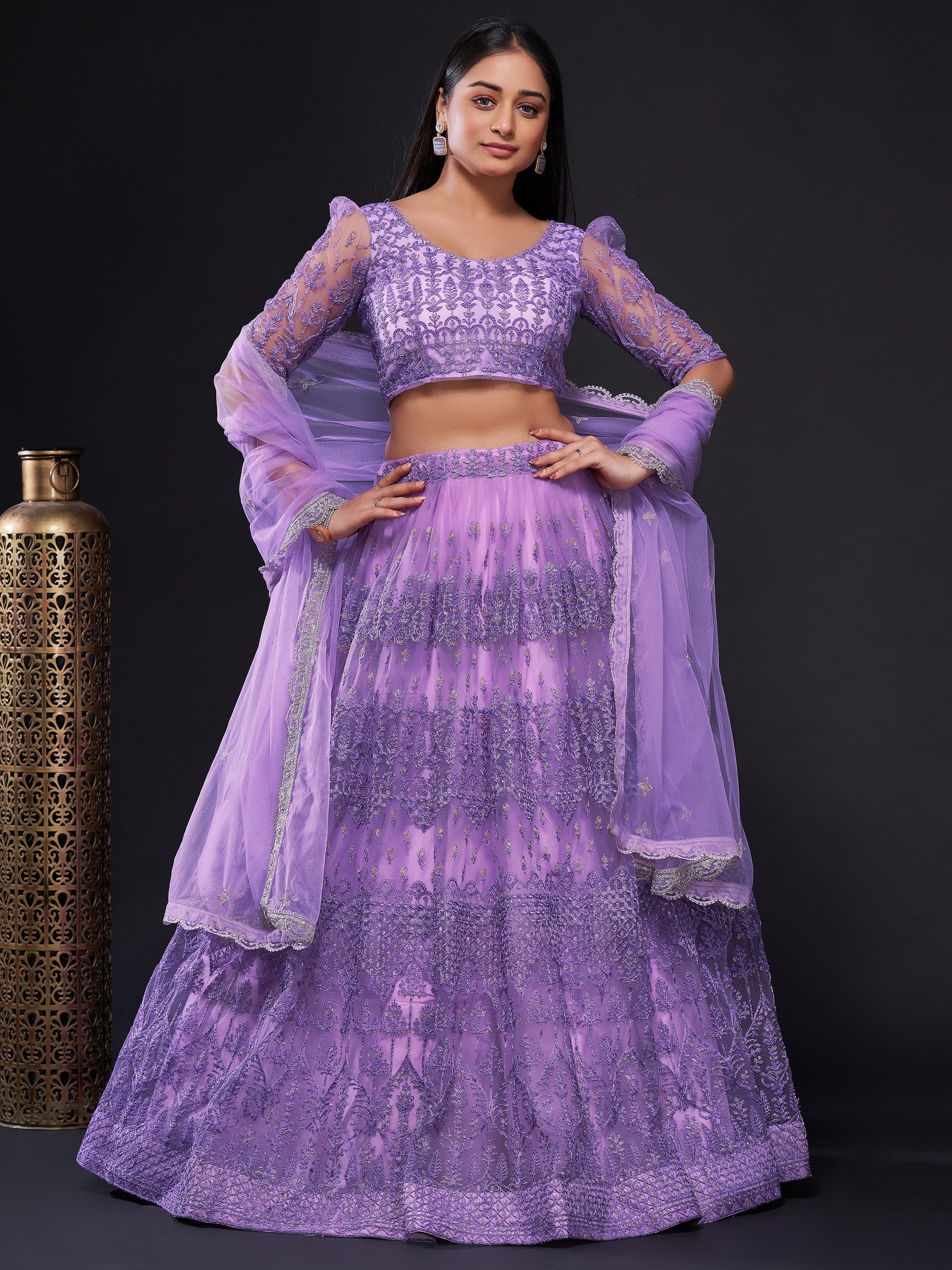 Gorgeous Purple Sequins Net Designer Lehenga Choli With Dupatta