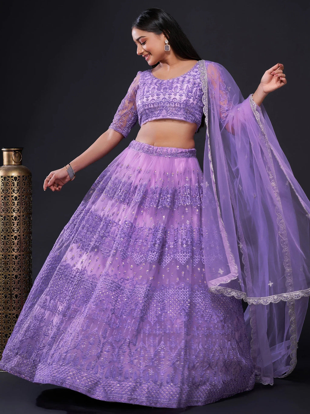 Gorgeous Purple Sequins Net Designer Lehenga Choli With Dupatta
