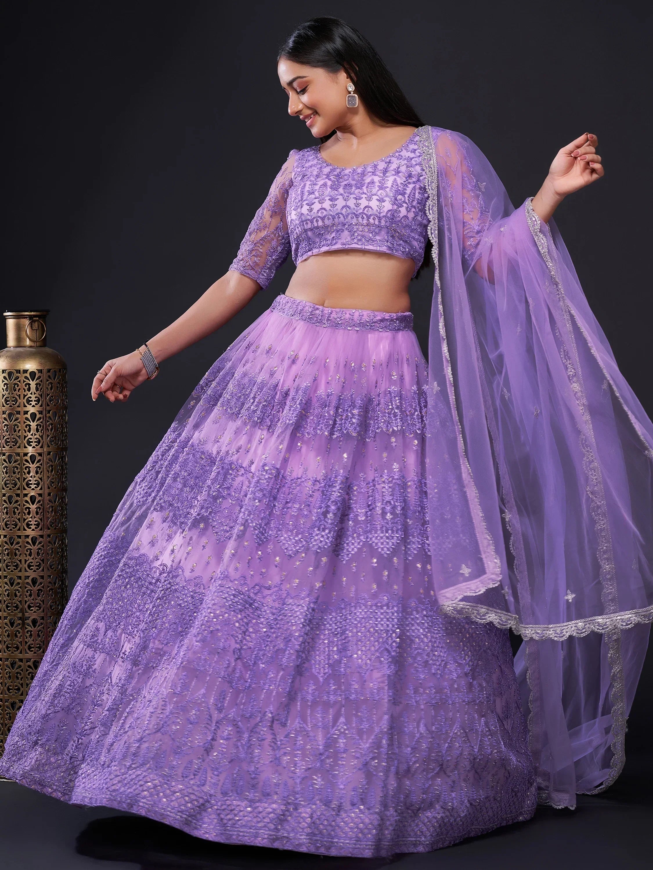 Gorgeous Purple Sequins Net Designer Lehenga Choli With Dupatta