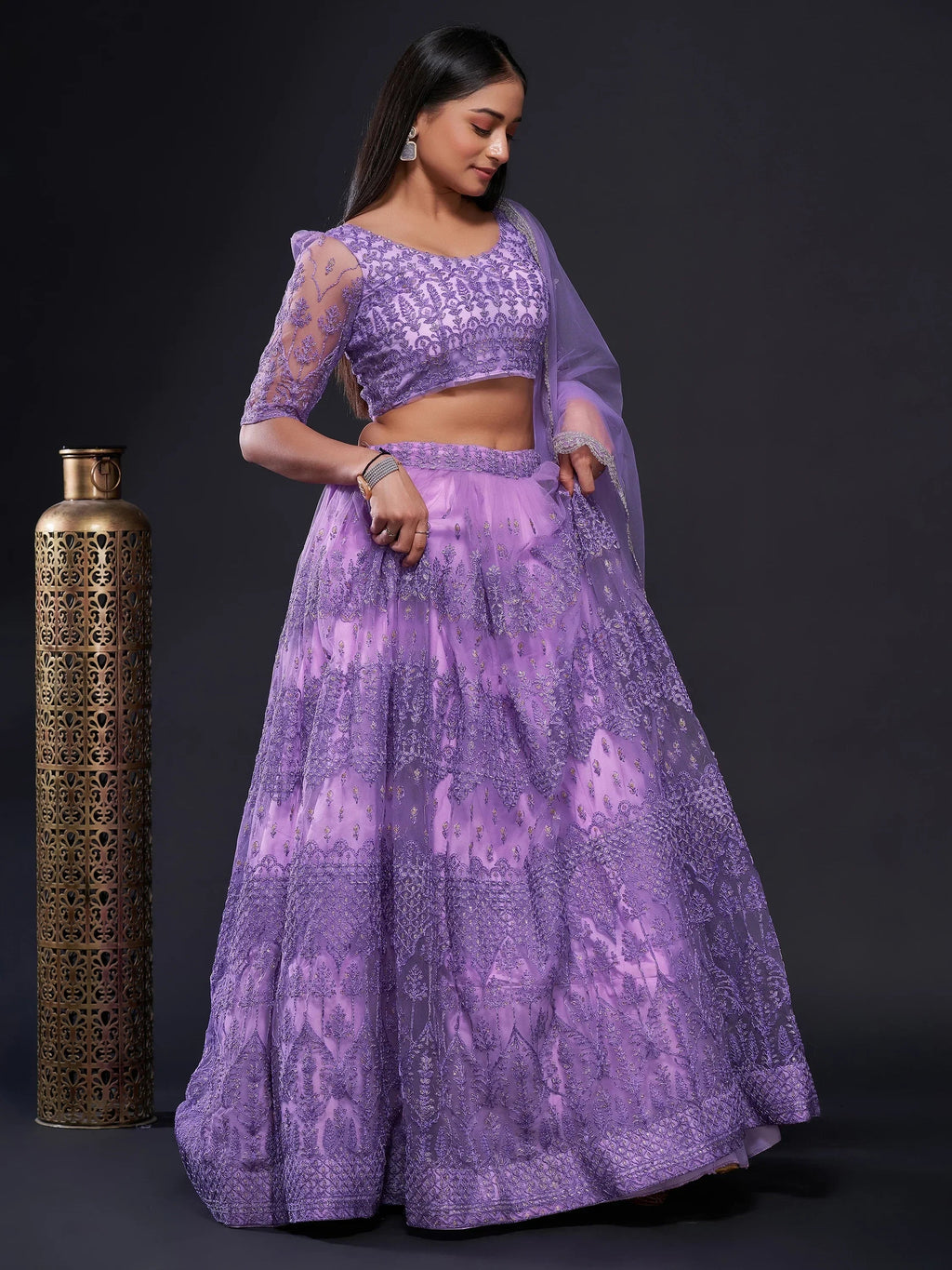 Gorgeous Purple Sequins Net Designer Lehenga Choli With Dupatta