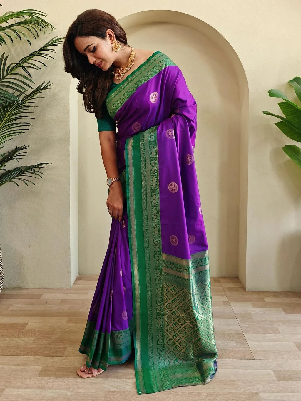 Gorgeous Purple Zari Weaving Silk Office Wear Saree With Blouse