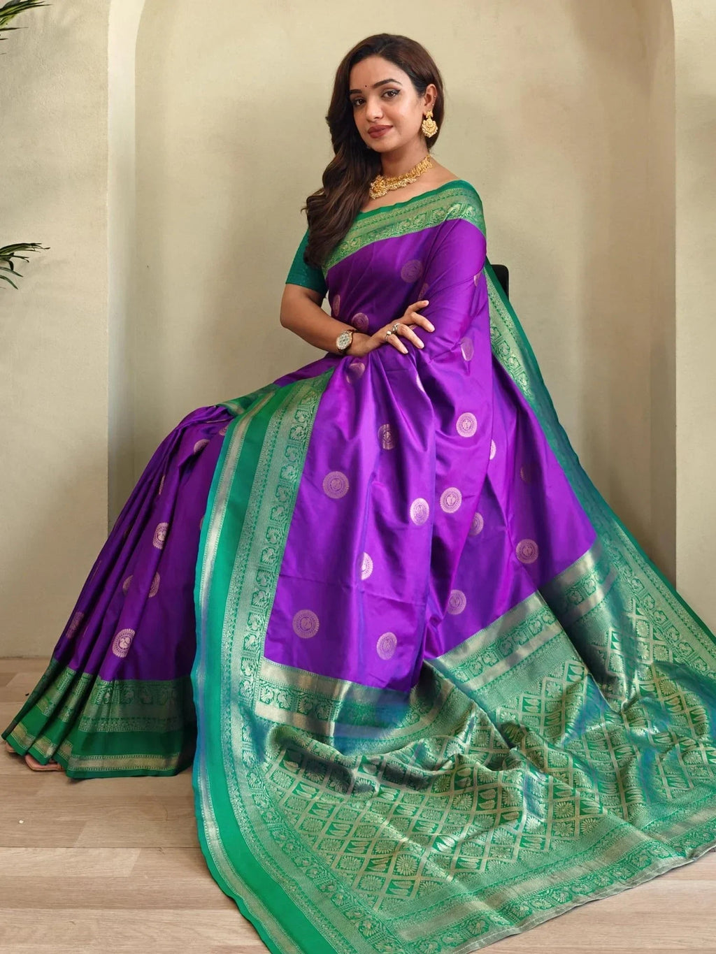 Gorgeous Purple Zari Weaving Silk Office Wear Saree With Blouse