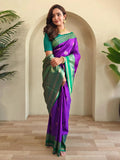 Gorgeous Purple Zari Weaving Silk Office Wear Saree With Blouse
