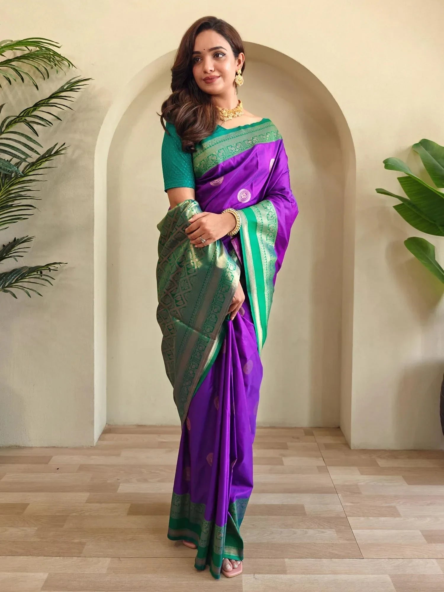 Gorgeous Purple Zari Weaving Silk Office Wear Saree With Blouse