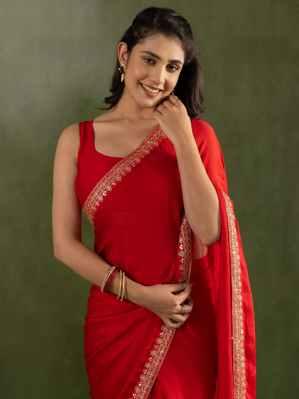 Gorgeous Red Chiffon Bridal Ready To Wear Saree