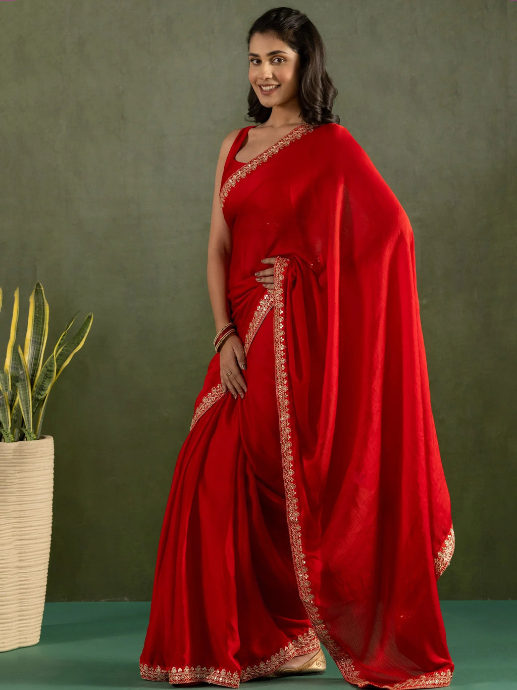 Gorgeous Red Chiffon Bridal Ready To Wear Saree