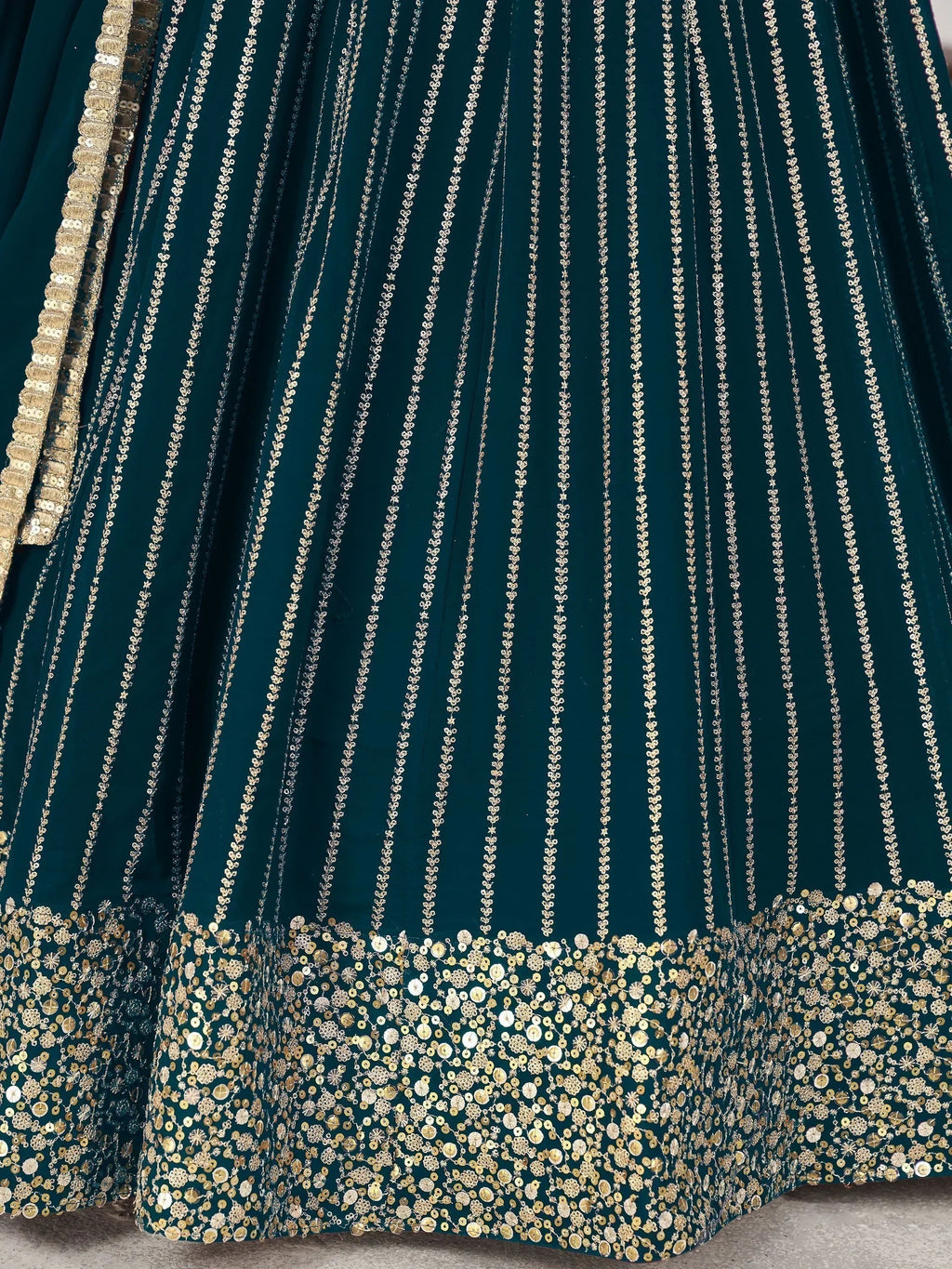 Gorgeous Teal Green Sequins Work Georgette Function Wear Lehenga Choli