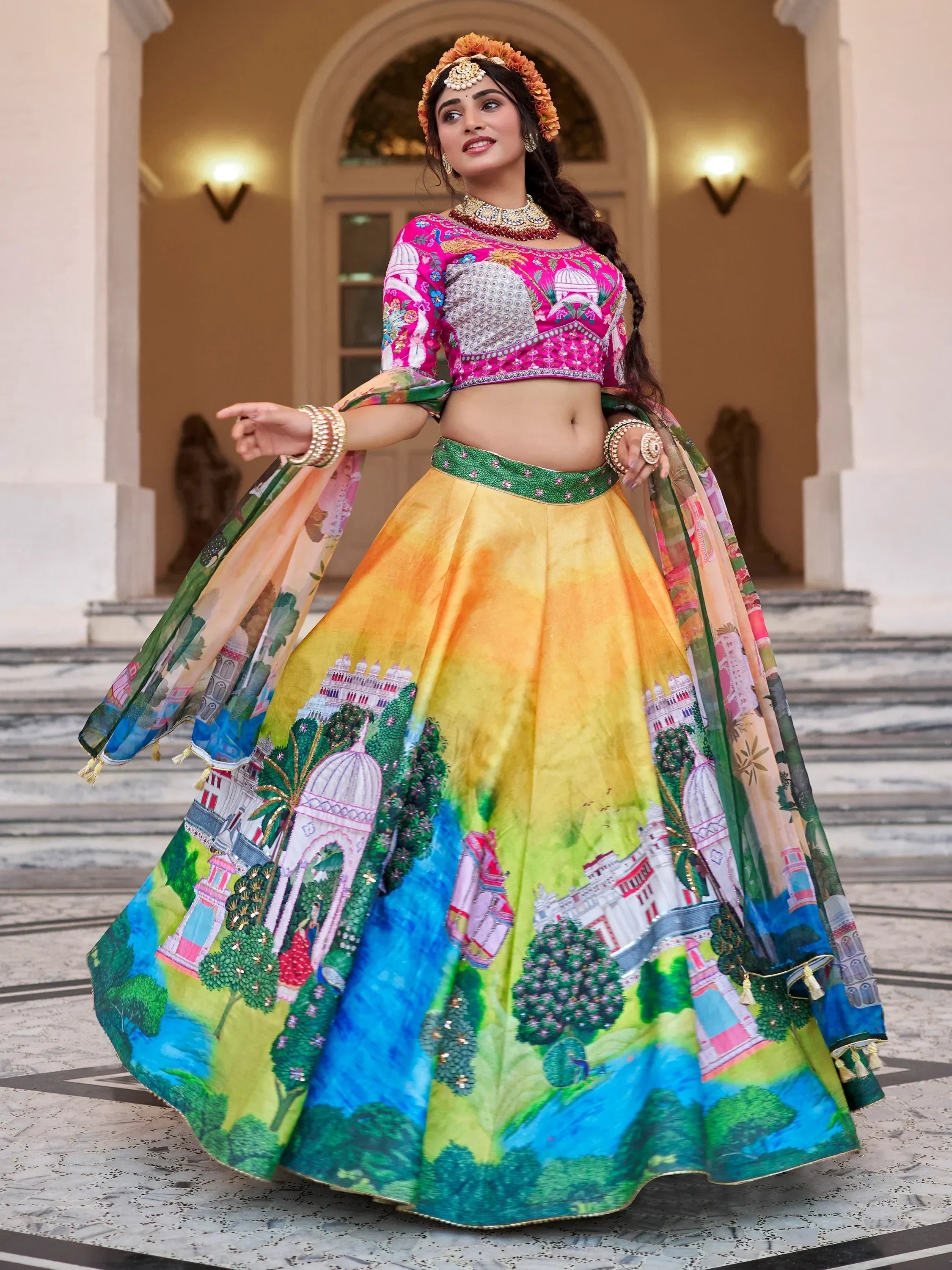Gorgeous Yellow Printed Art Silk Traditional Lehenga Choli With Dupatta
