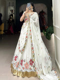 Great Off-White Floral Embroidered Georgette Sangeet Wear Lehenga Choli
