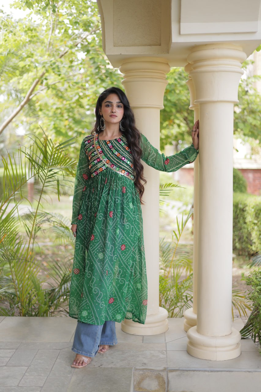 Bandhani Print Faux Georgette Kurti