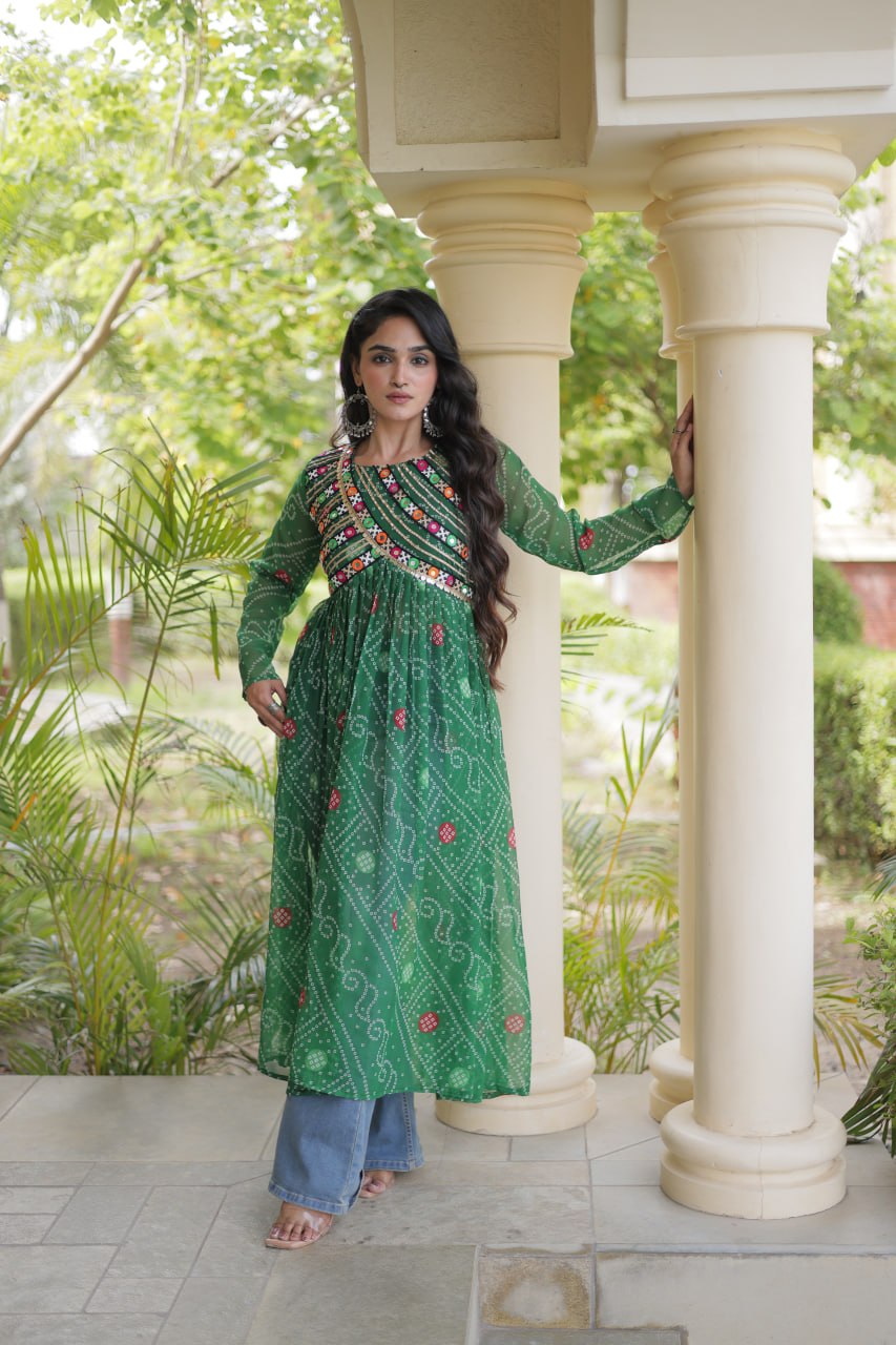 Bandhani Print Faux Georgette Kurti