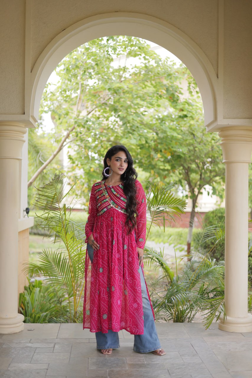 Bandhani Print Faux Georgette Kurti