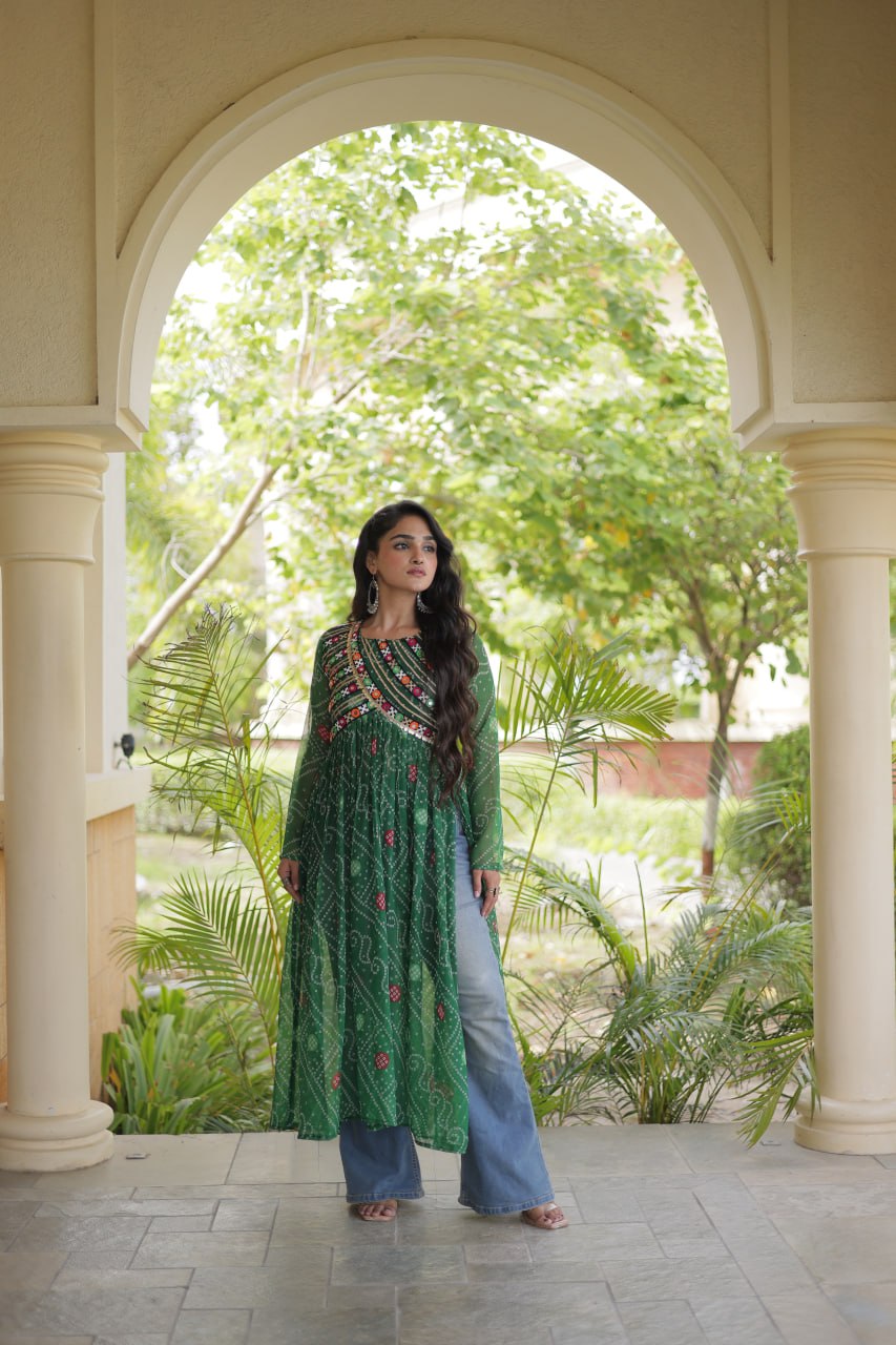 Bandhani Print Faux Georgette Kurti