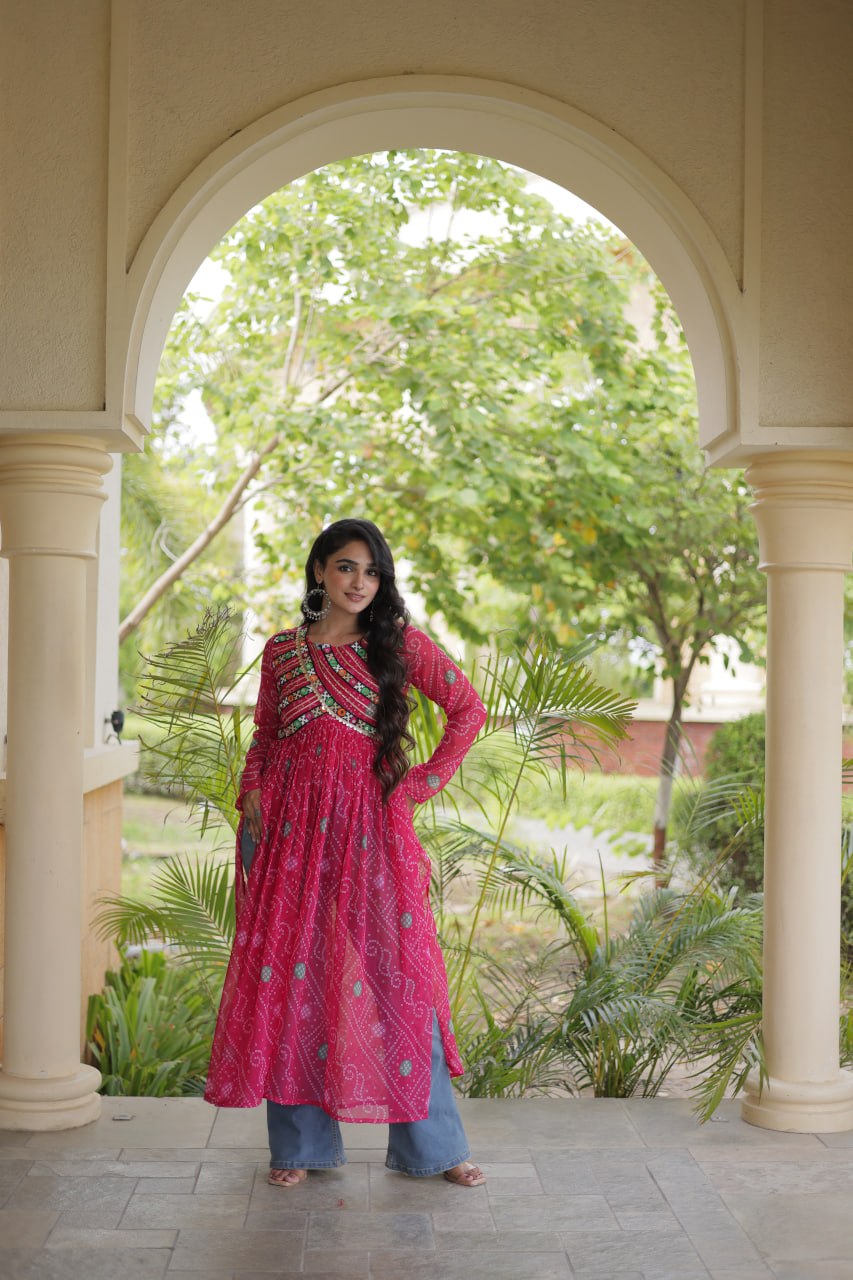 Bandhani Print Faux Georgette Kurti