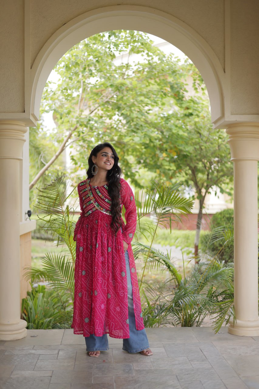 Bandhani Print Faux Georgette Kurti