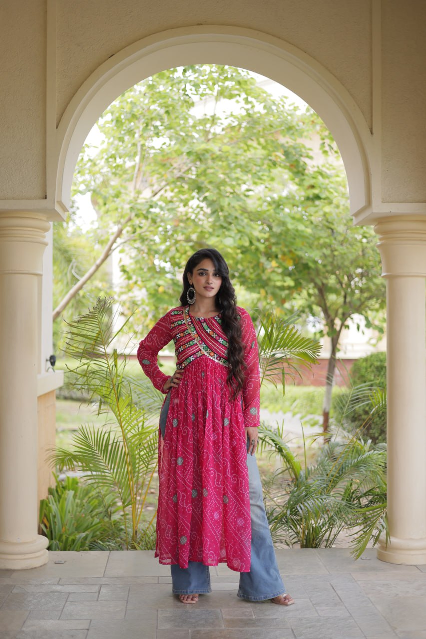 Bandhani Print Faux Georgette Kurti
