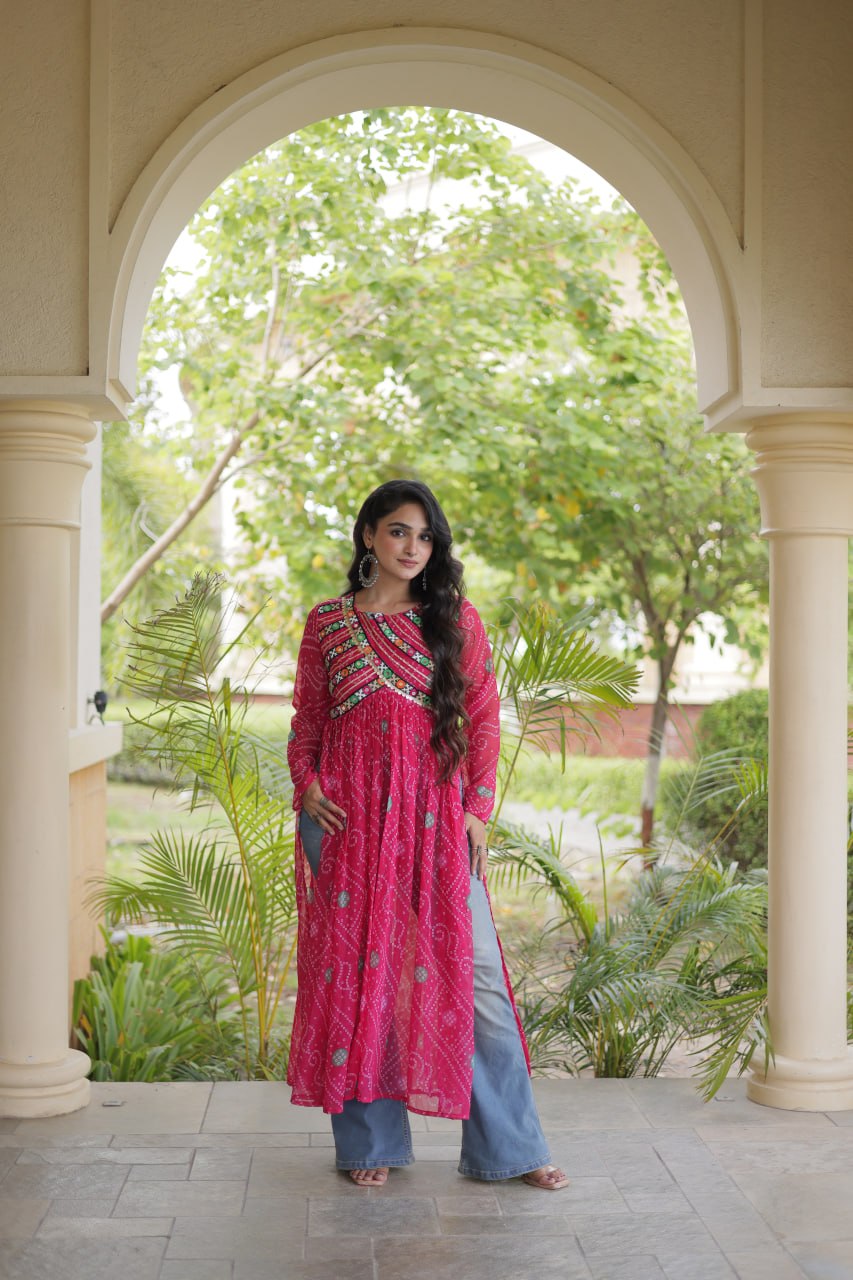 Bandhani Print Faux Georgette Kurti