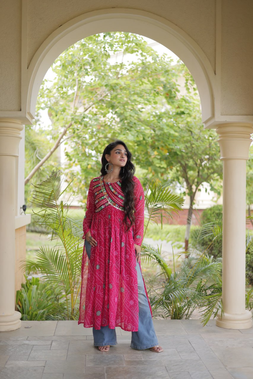 Bandhani Print Faux Georgette Kurti
