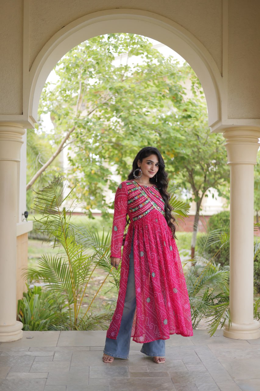 Bandhani Print Faux Georgette Kurti