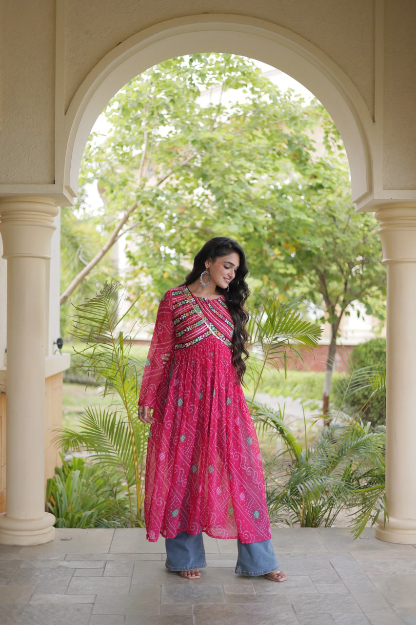 Bandhani Print Faux Georgette Kurti