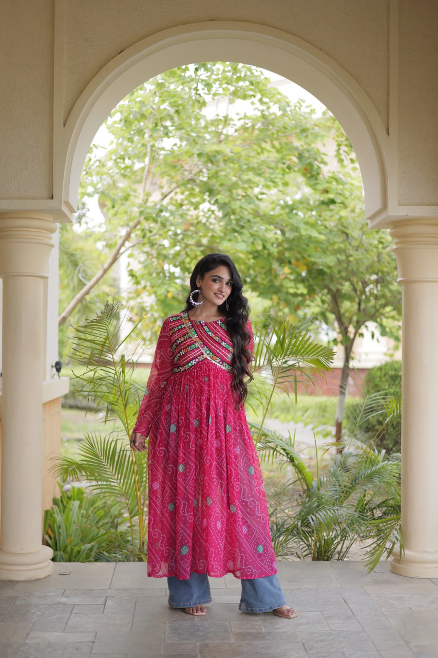 Bandhani Print Faux Georgette Kurti