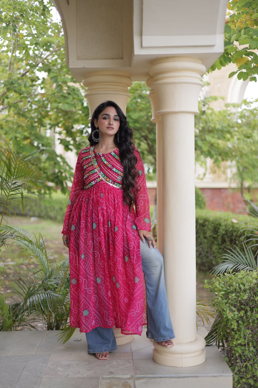 Bandhani Print Faux Georgette Kurti