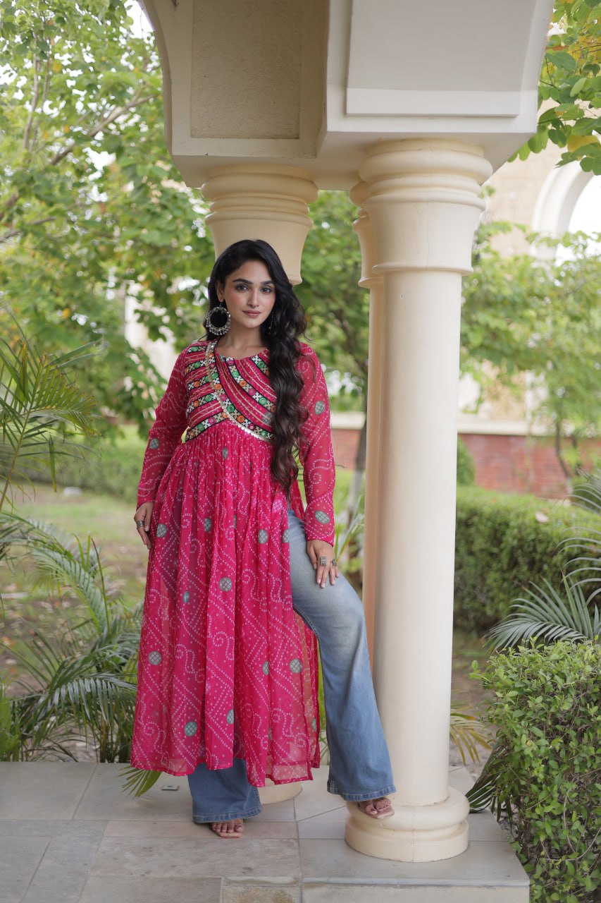 Bandhani Print Faux Georgette Kurti