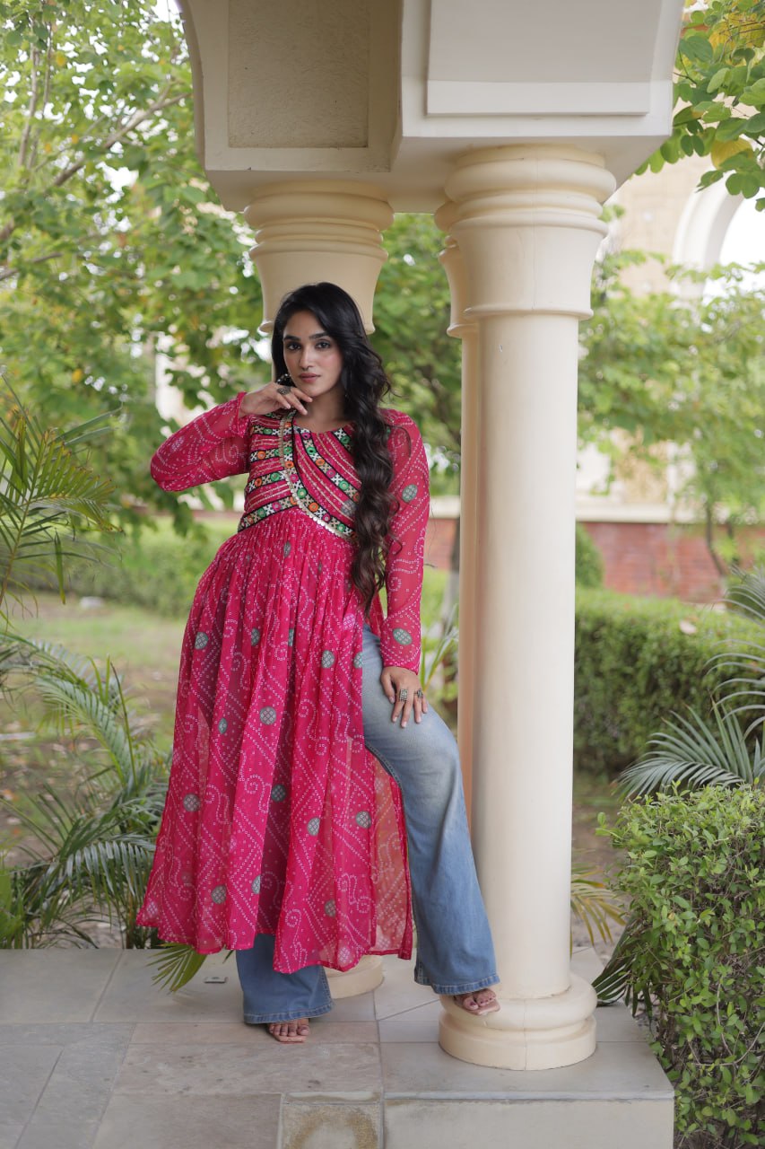 Bandhani Print Faux Georgette Kurti