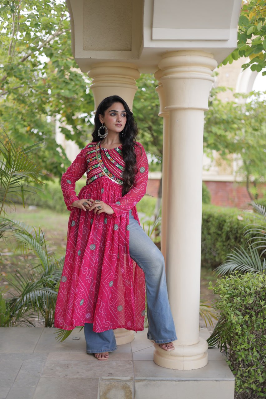 Bandhani Print Faux Georgette Kurti