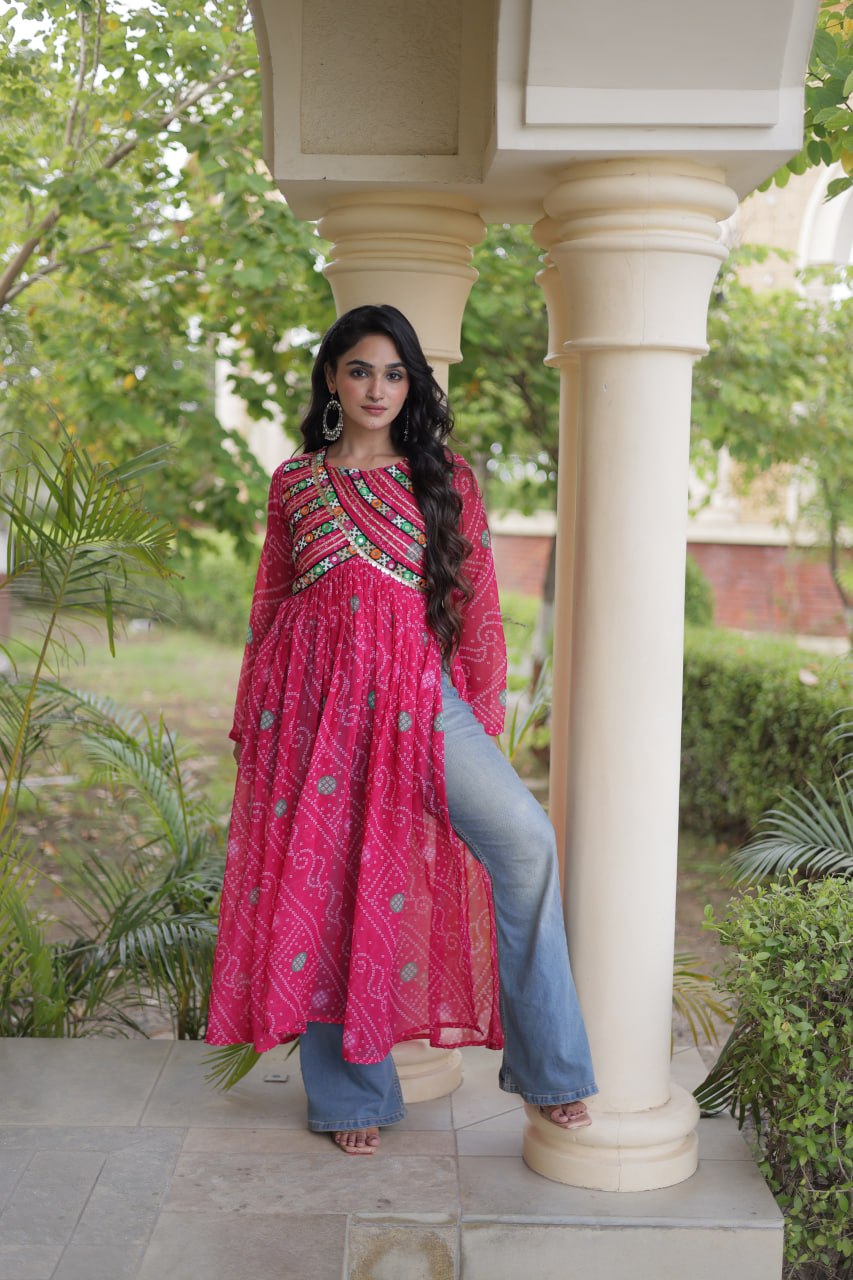 Bandhani Print Faux Georgette Kurti