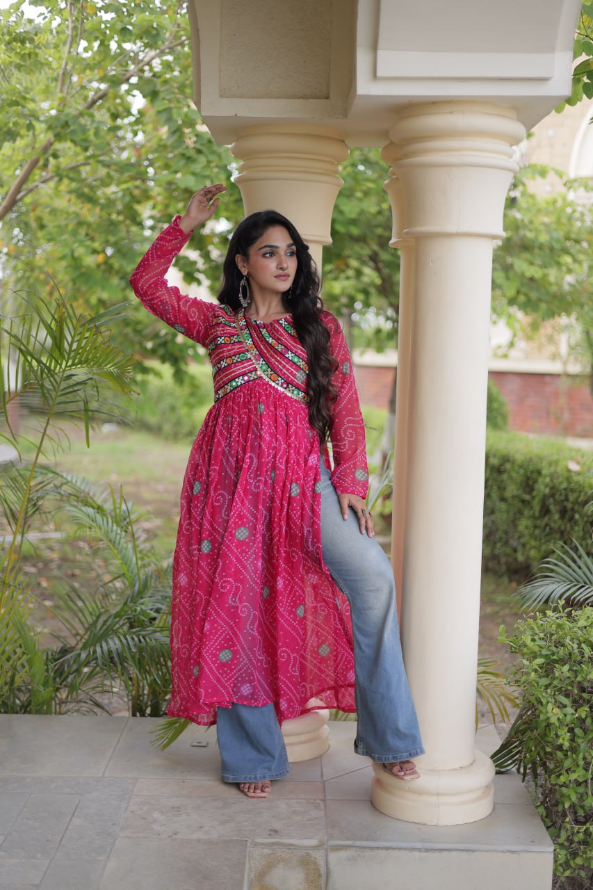 Bandhani Print Faux Georgette Kurti