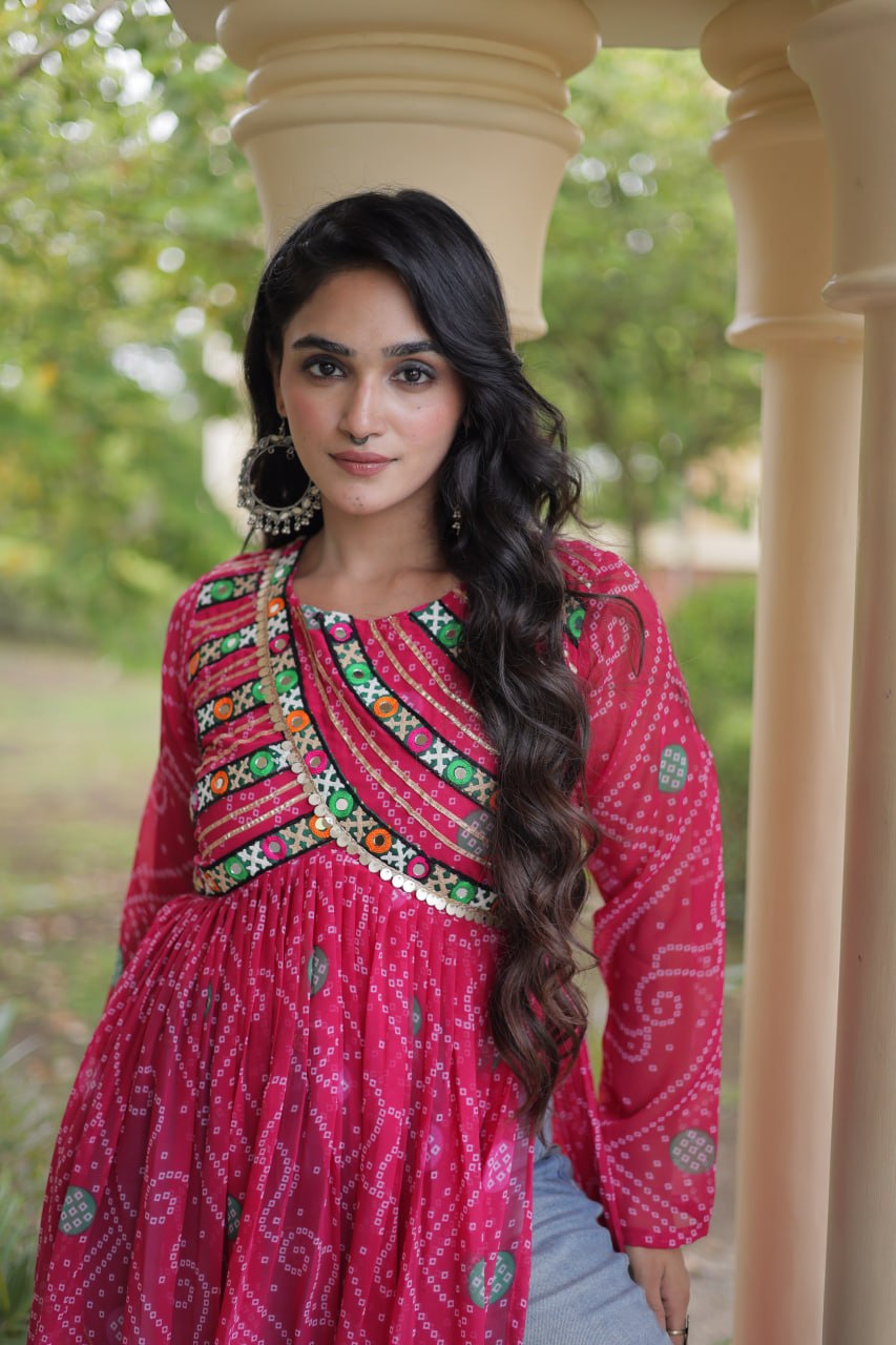 Bandhani Print Faux Georgette Kurti