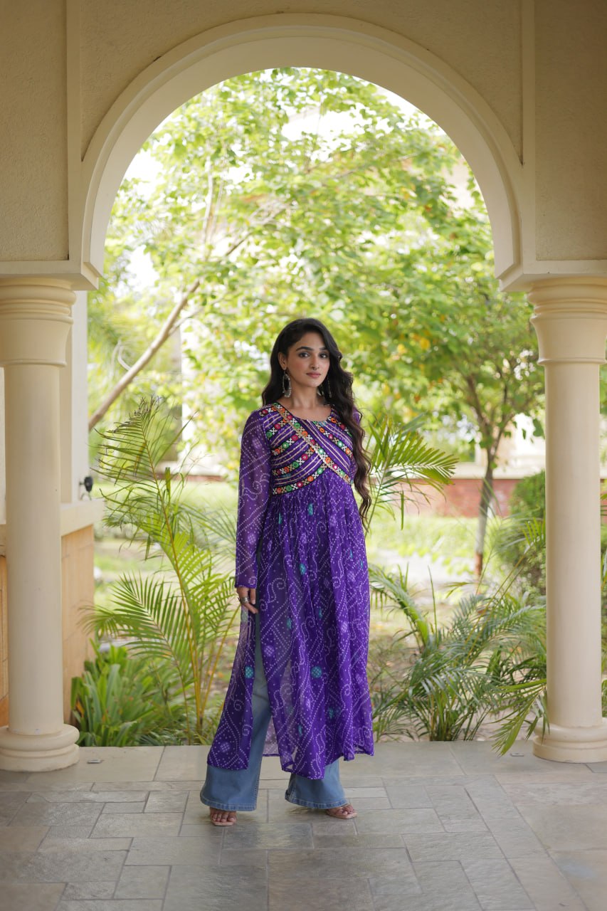 Bandhani Print Faux Georgette Kurti