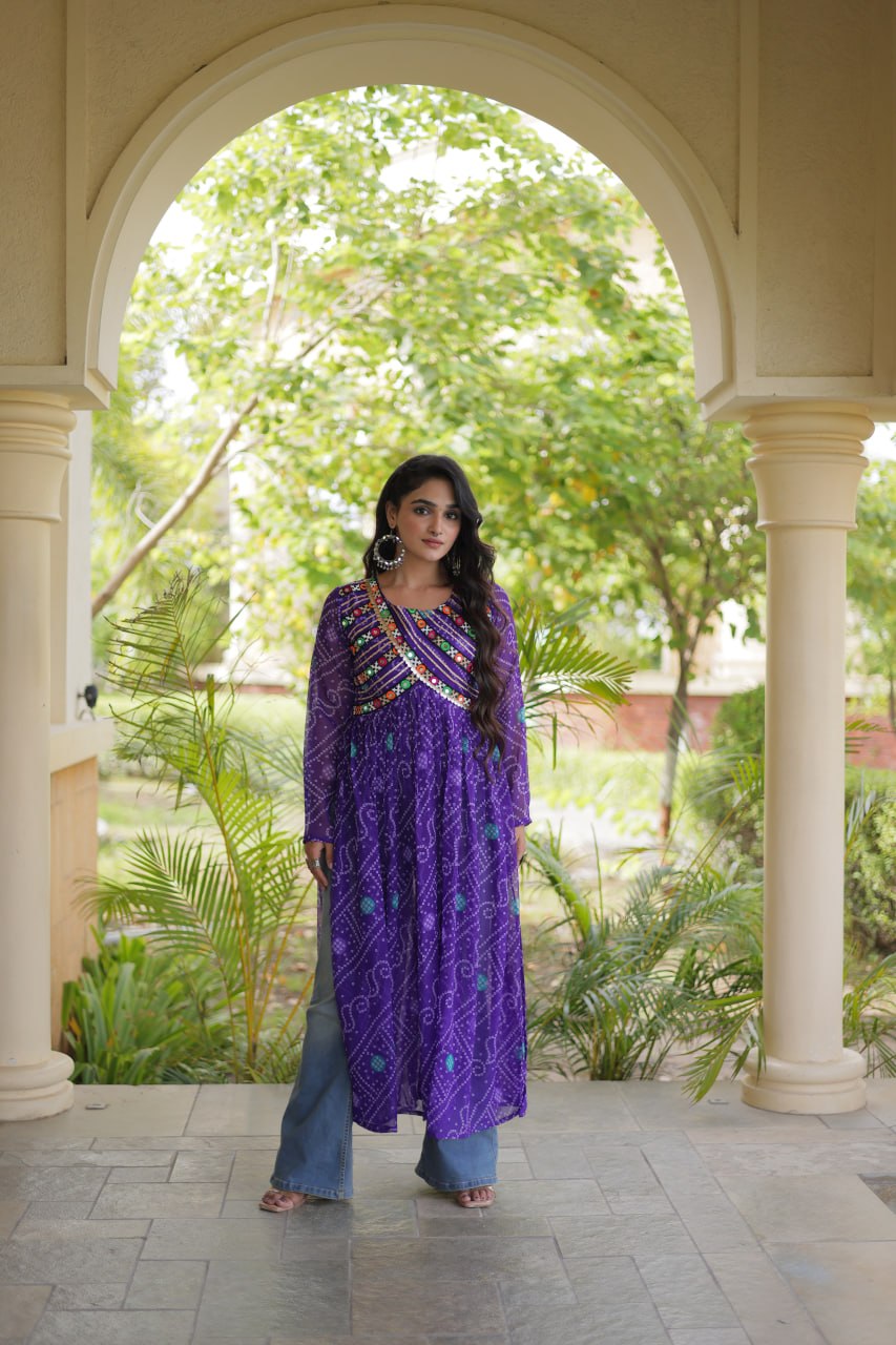 Bandhani Print Faux Georgette Kurti