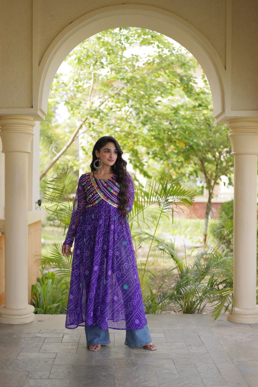 Bandhani Print Faux Georgette Kurti