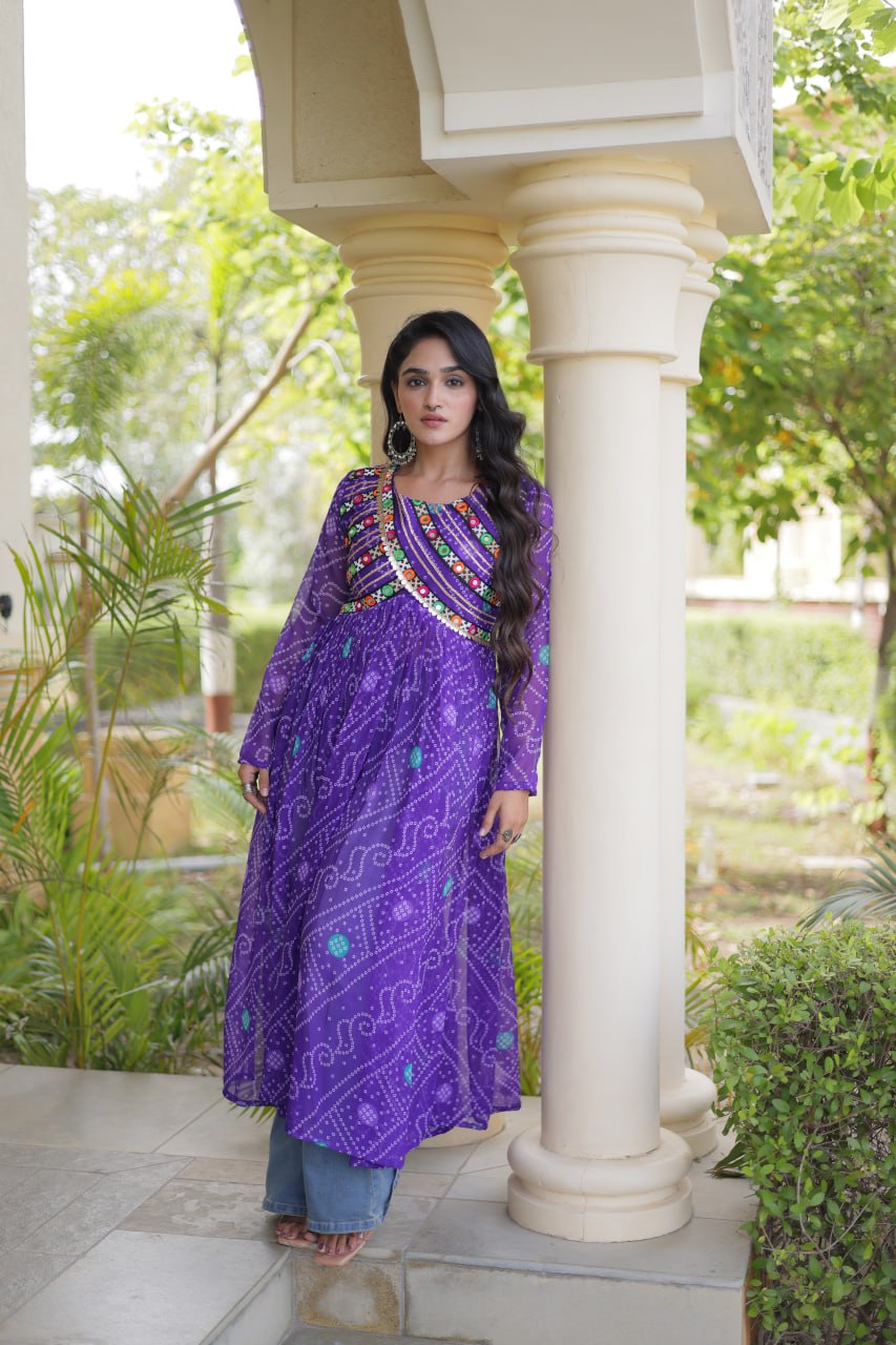 Bandhani Print Faux Georgette Kurti