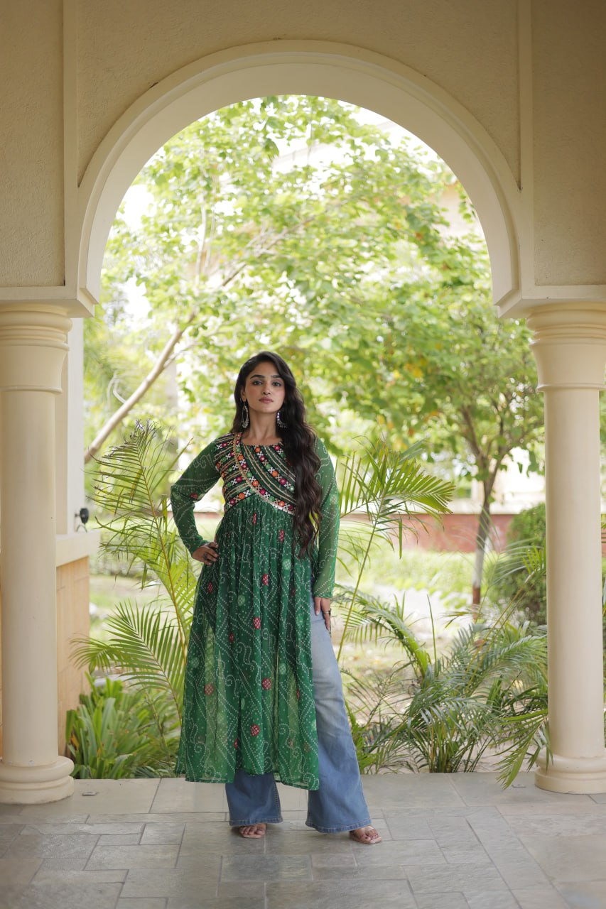Bandhani Print Faux Georgette Kurti