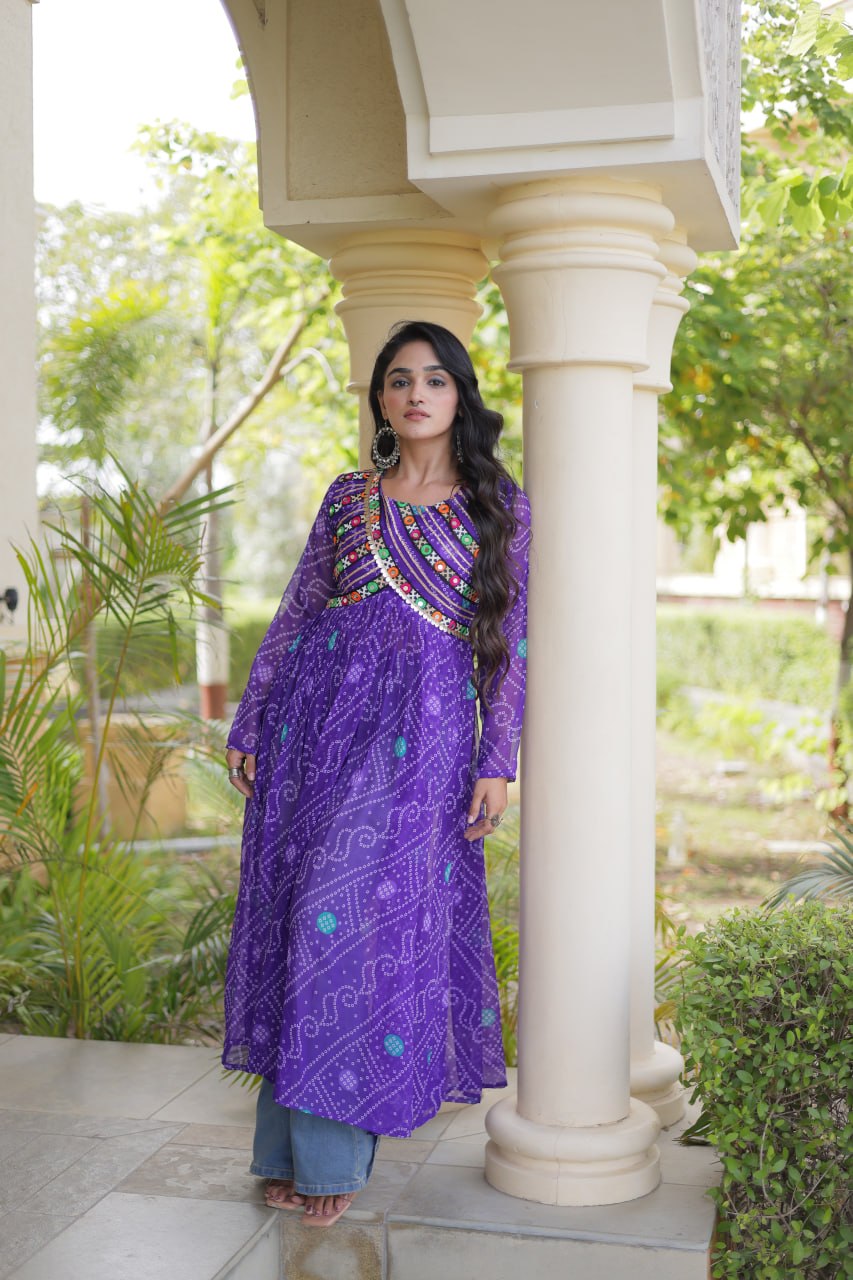 Bandhani Print Faux Georgette Kurti