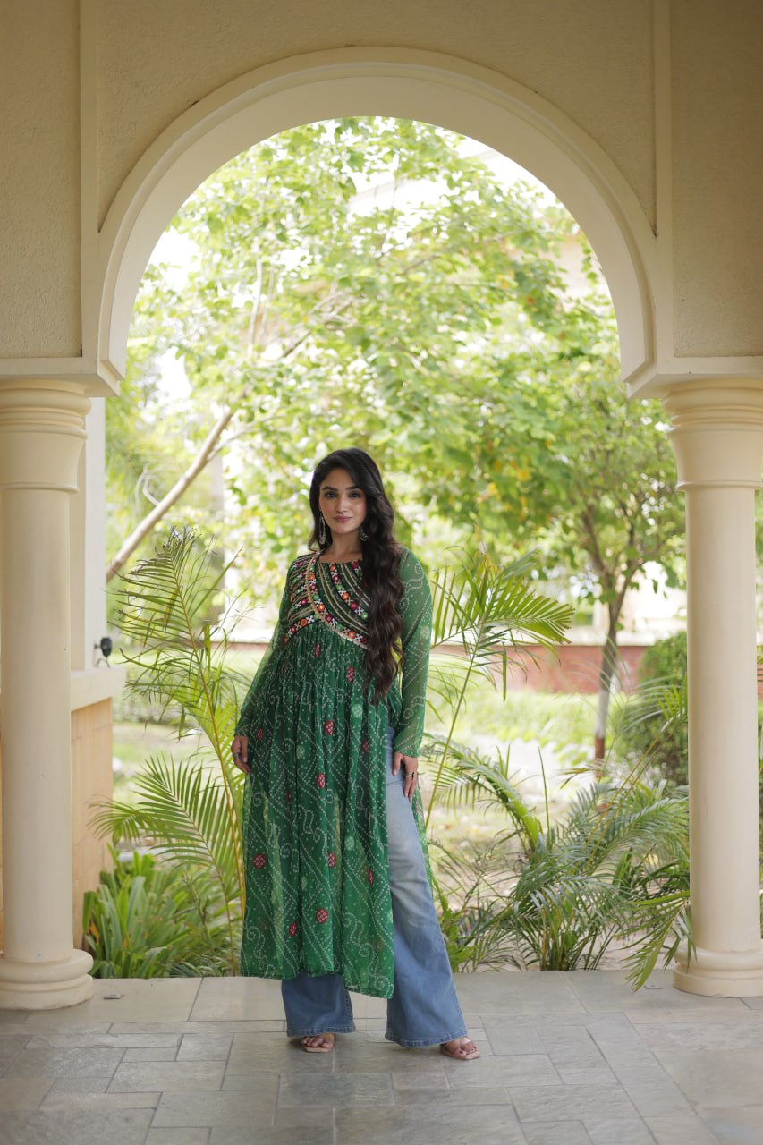 Bandhani Print Faux Georgette Kurti