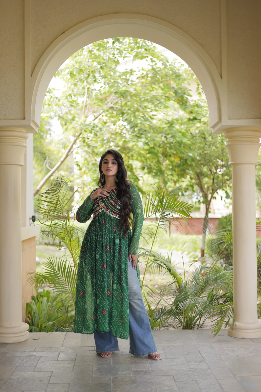 Bandhani Print Faux Georgette Kurti