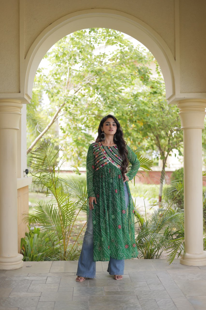 Bandhani Print Faux Georgette Kurti