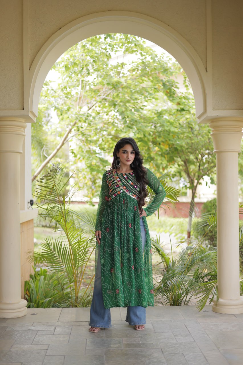 Bandhani Print Faux Georgette Kurti