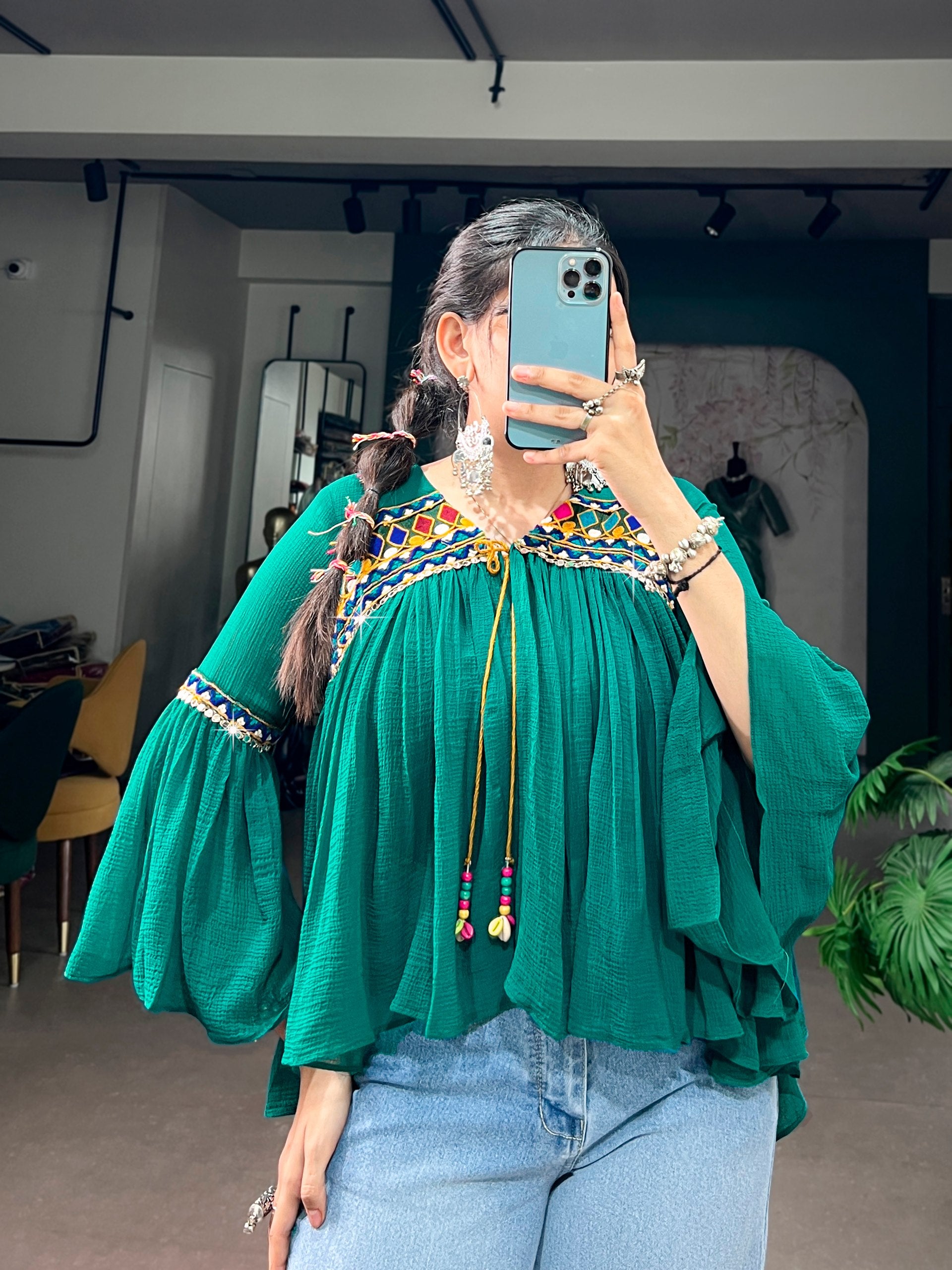 Garba Glam Top with Mirror & Gamthi Work