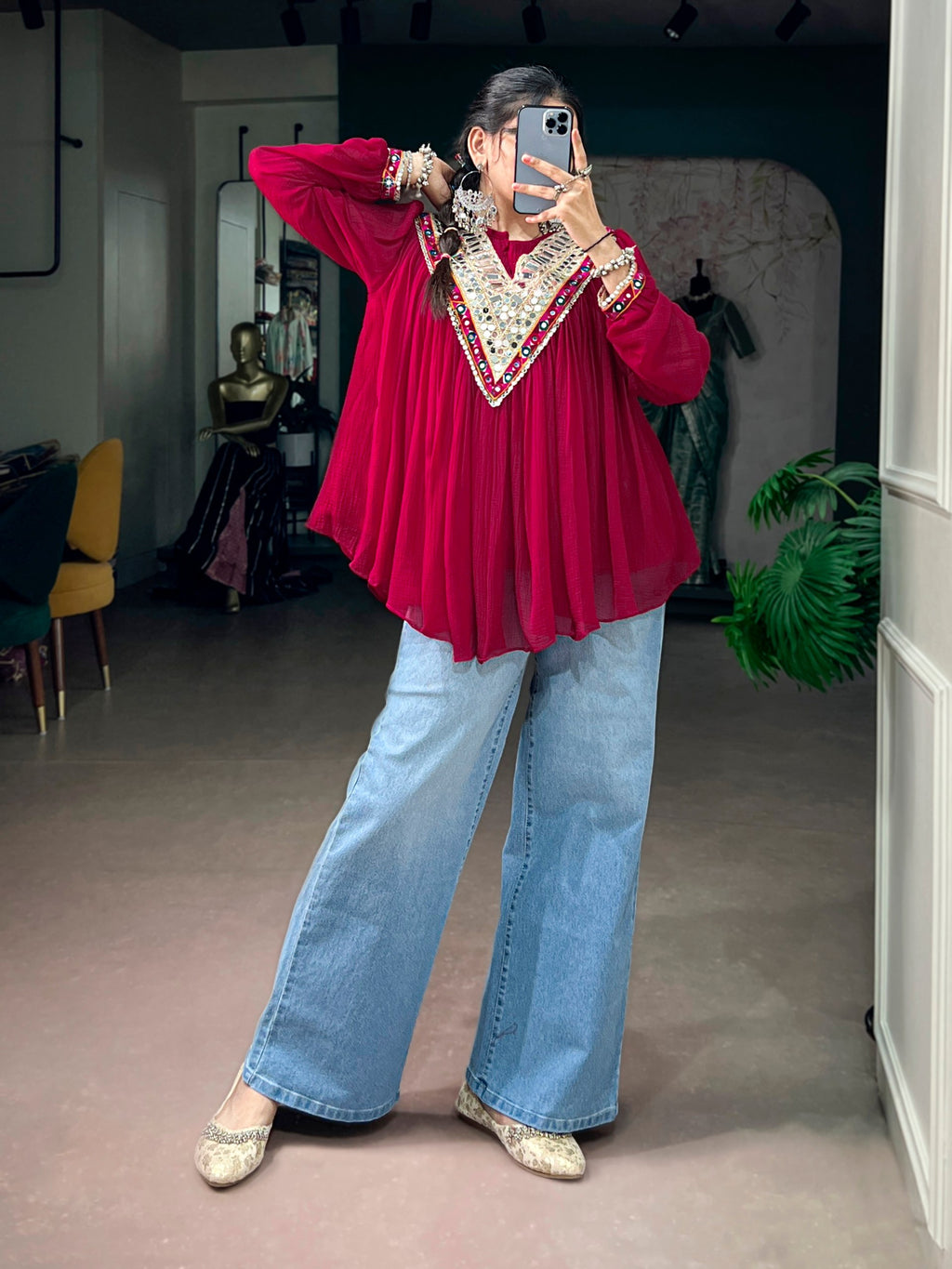 Garba Glam Top with Mirror & Gamthi Work