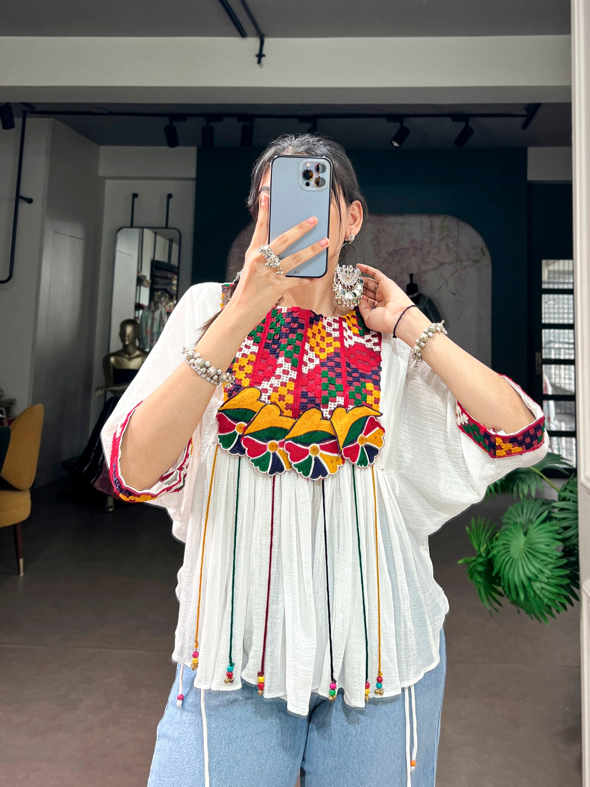 Garba Glam Top with Mirror & Gamthi Work