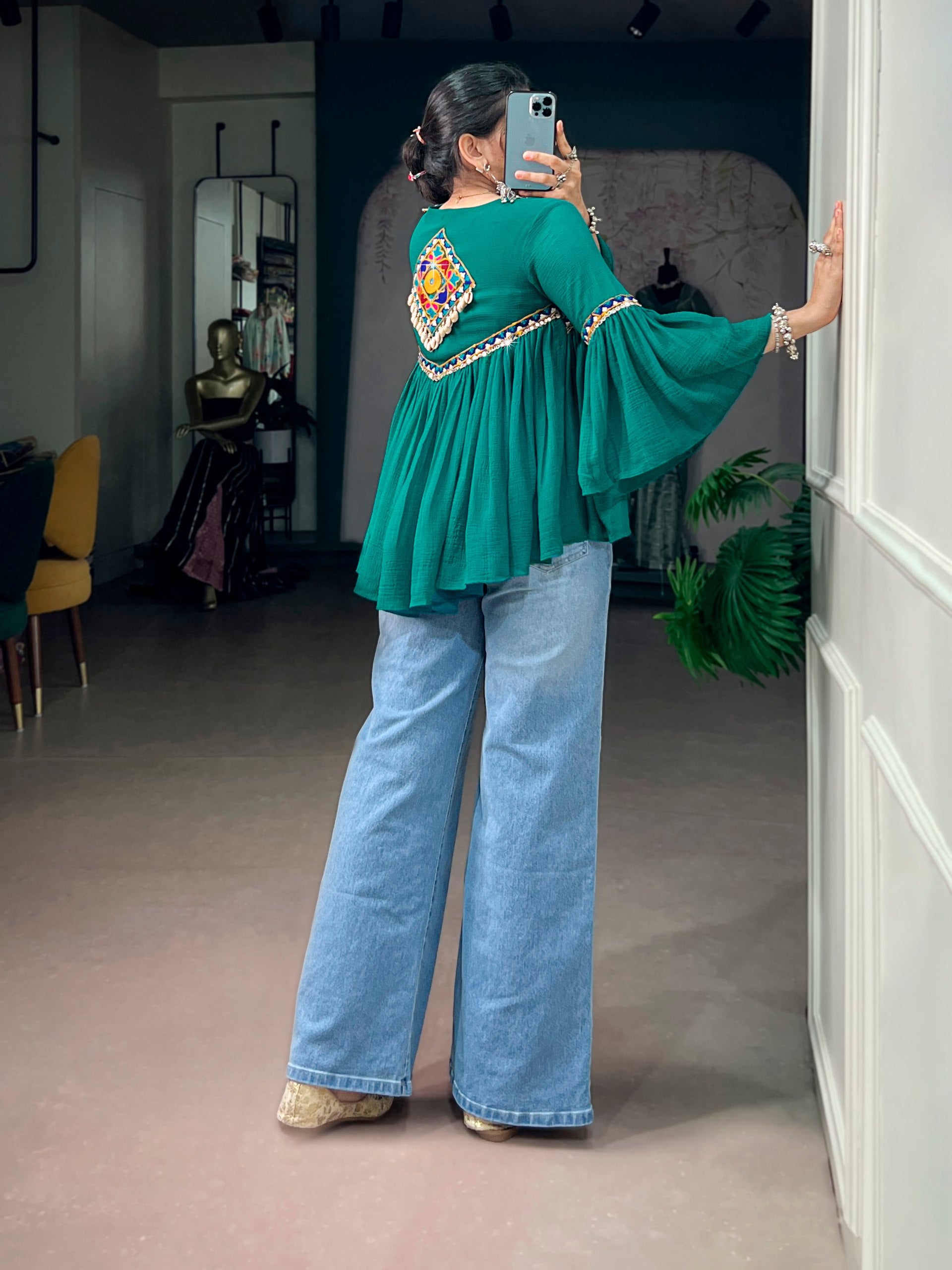 Garba Glam Top with Mirror & Gamthi Work